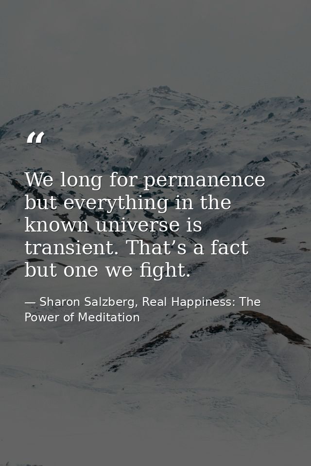 We long for permanence but everything in the known universe is transient. That’s a fact but one we fight. — Sharon Salzberg, Real Happiness: The Power of Meditation