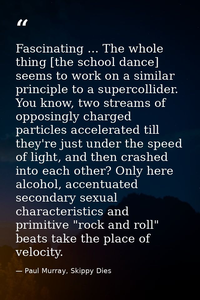 Fascinating ... The whole thing [the school dance] seems to work on a similar principle to a supercollider. You know, tw — Paul Murray, Skippy Dies