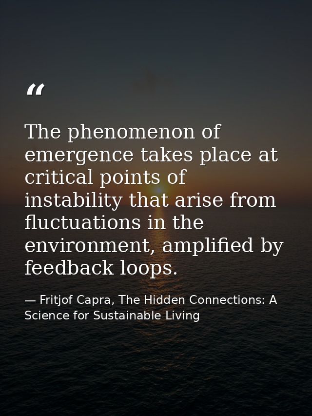 The phenomenon of emergence takes place at critical points of instability that arise from fluctuations in the environmen — Fritjof Capra, The Hidden Connections: A Science for Sustainable Living