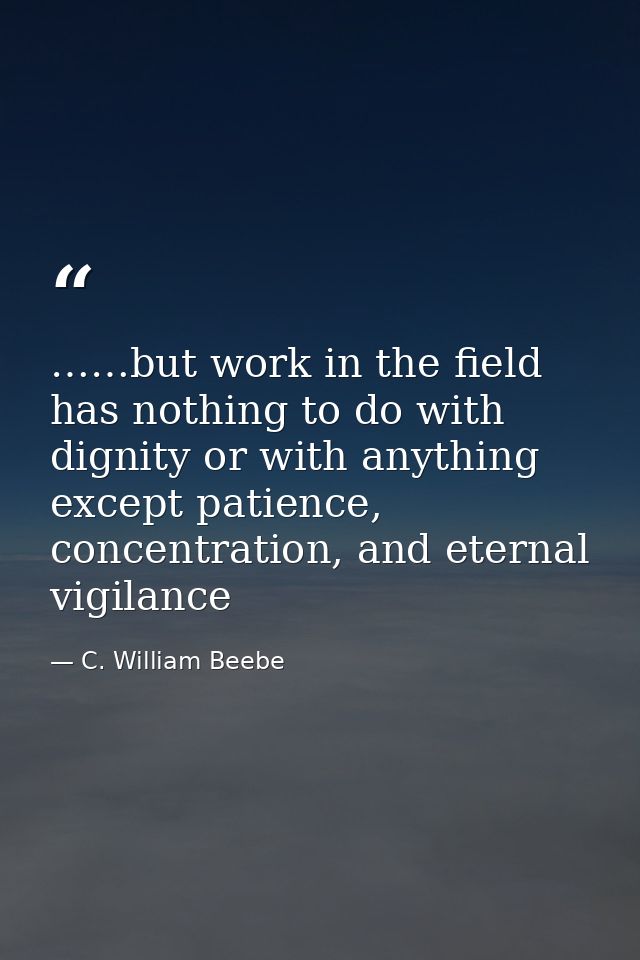 ……but work in the field has nothing to do with dignity or with anything except patience, concentration, and eternal vigi — C. William Beebe