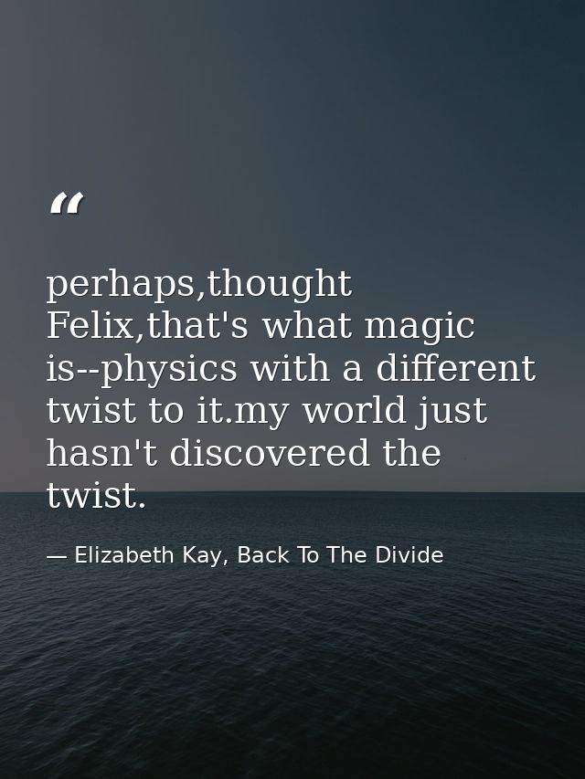 perhaps,thought Felix,that's what magic is--physics with a different twist to it.my world just hasn't discovered the twi — Elizabeth Kay, Back To The Divide