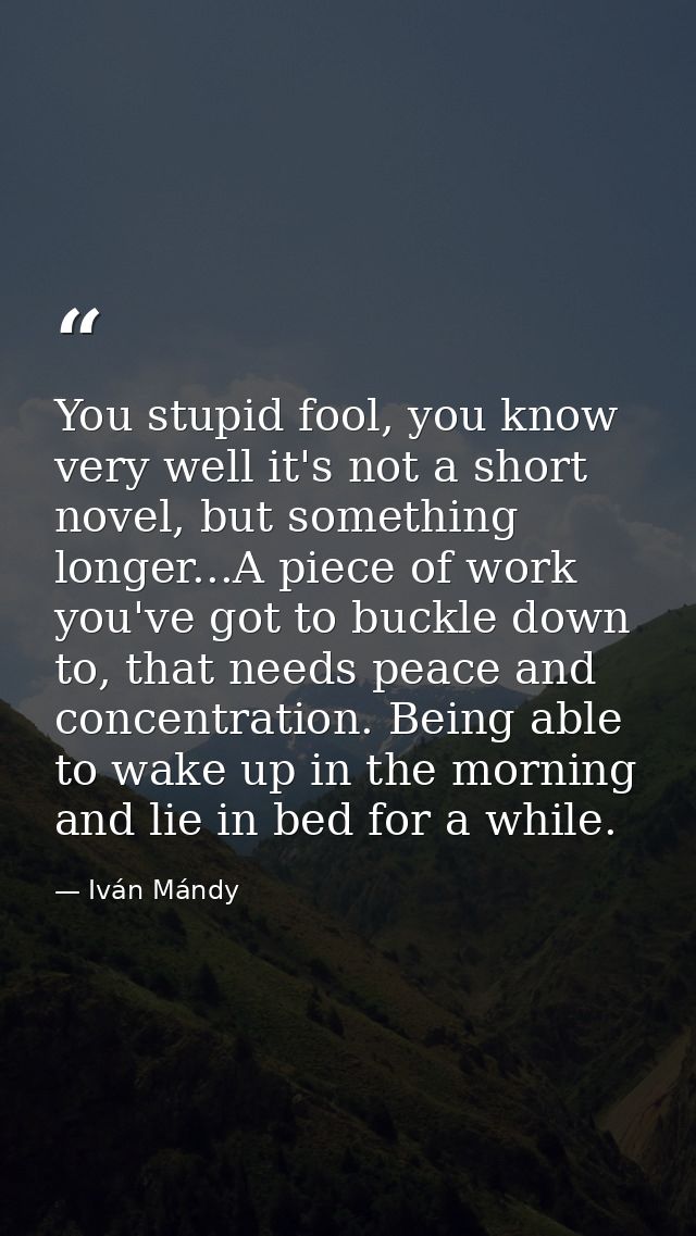You stupid fool, you know very well it's not a short novel, but something longer...A piece of work you've got to buckle  — Iván Mándy