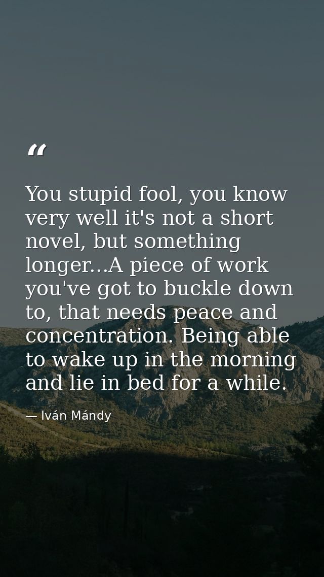You stupid fool, you know very well it's not a short novel, but something longer...A piece of work you've got to buckle  — Iván Mándy