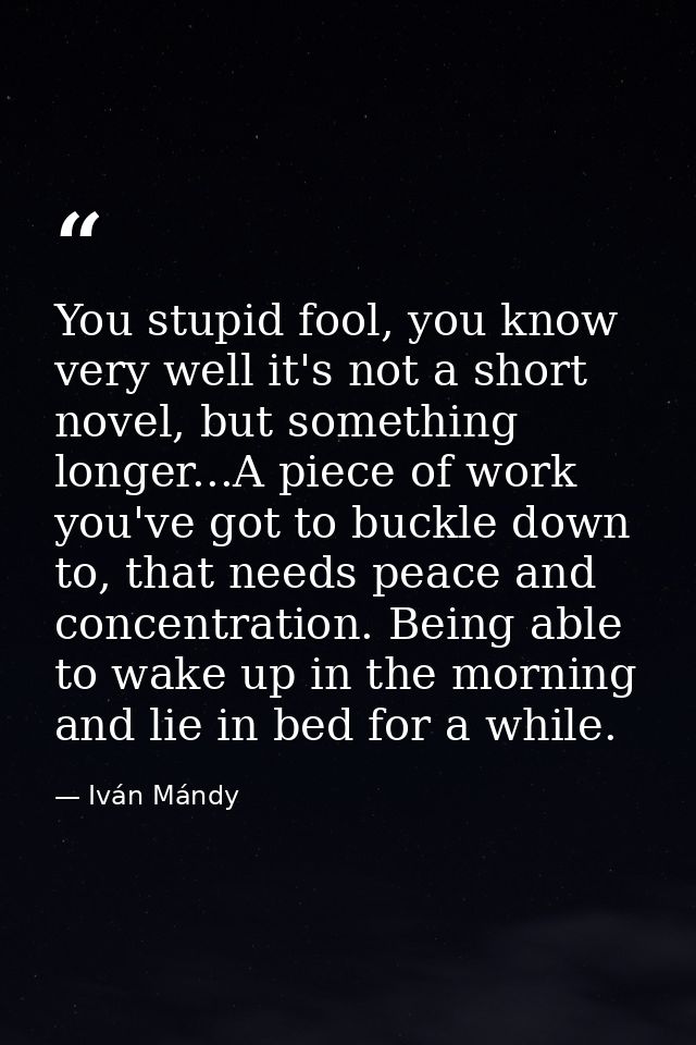 You stupid fool, you know very well it's not a short novel, but something longer...A piece of work you've got to buckle  — Iván Mándy