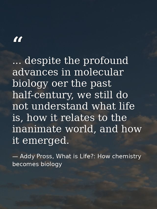 ... despite the profound advances in molecular biology oer the past half-century, we still do not understand what life i — Addy Pross, What is Life?: How chemistry becomes biology