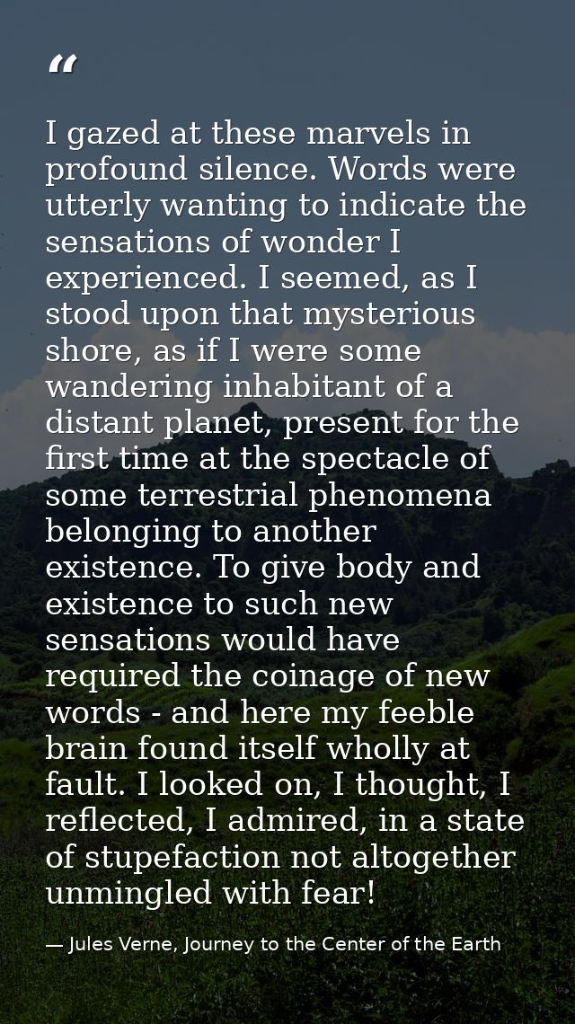 I gazed at these marvels in profound silence. Words were utterly wanting to indicate the sensations of wonder I experien — Jules Verne, Journey to the Center of the Earth