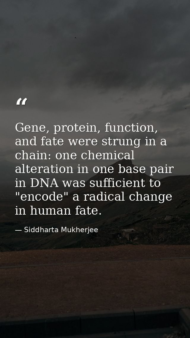 Gene, protein, function, and fate were strung in a chain: one chemical alteration in one base pair in DNA was sufficient — Siddharta Mukherjee