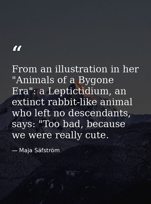 From an illustration in her "Animals of a Bygone Era": a Leptictidium, an extinct rabbit-like animal who left no descend — Maja Säfström