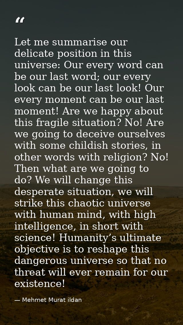 Let me summarise our delicate position in this universe: Our every word can be our last word; our every look can be our  — Mehmet Murat ildan