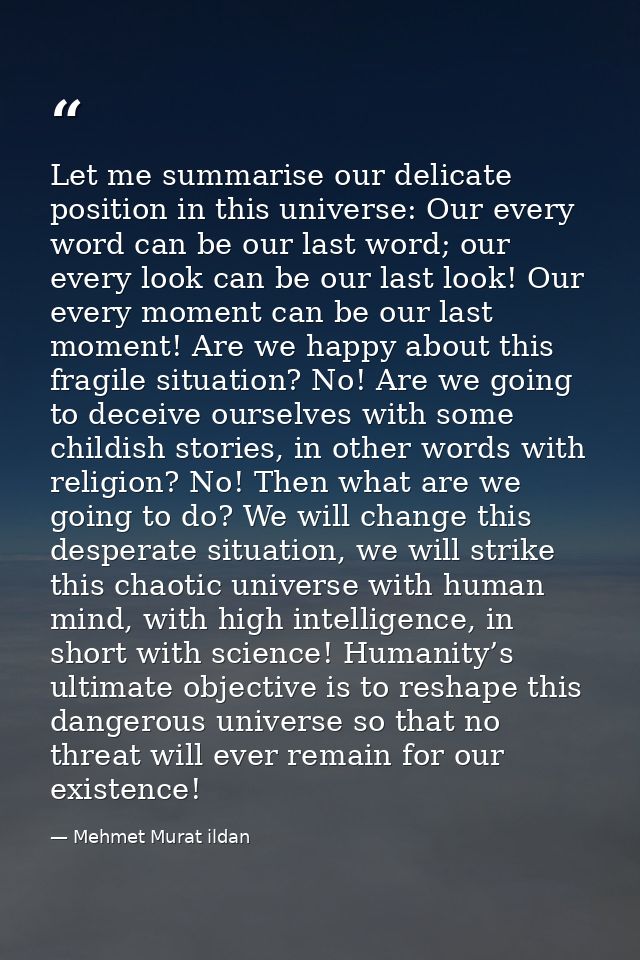 Let me summarise our delicate position in this universe: Our every word can be our last word; our every look can be our  — Mehmet Murat ildan