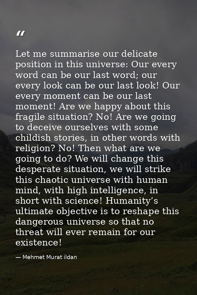 Let me summarise our delicate position in this universe: Our every word can be our last word; our every look can be our  — Mehmet Murat ildan