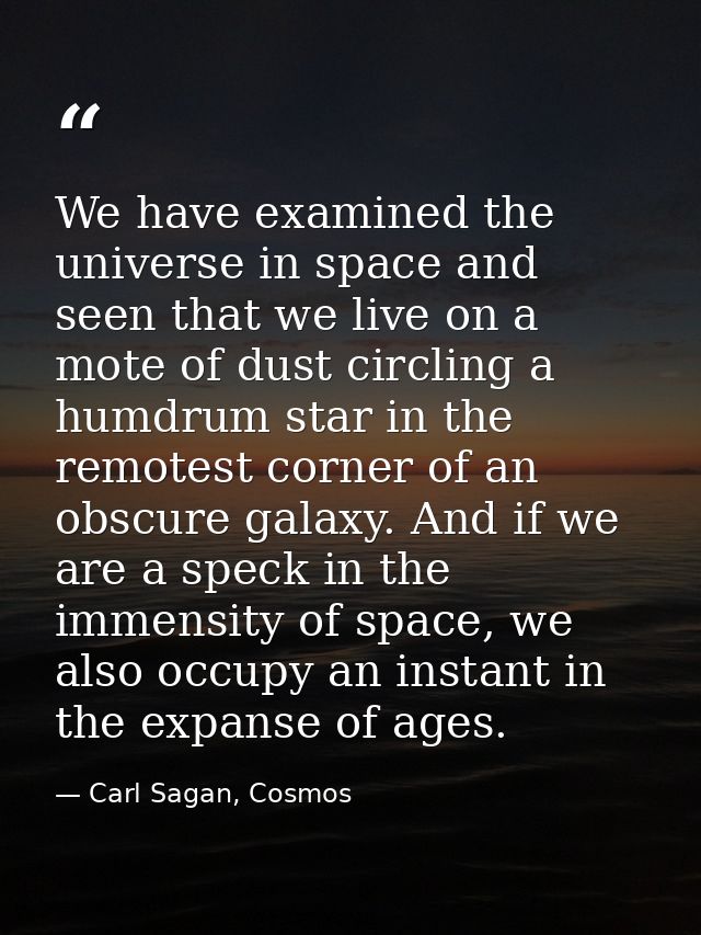 We have examined the universe in space and seen that we live on a mote of dust circling a humdrum star in the remotest c — Carl Sagan, Cosmos