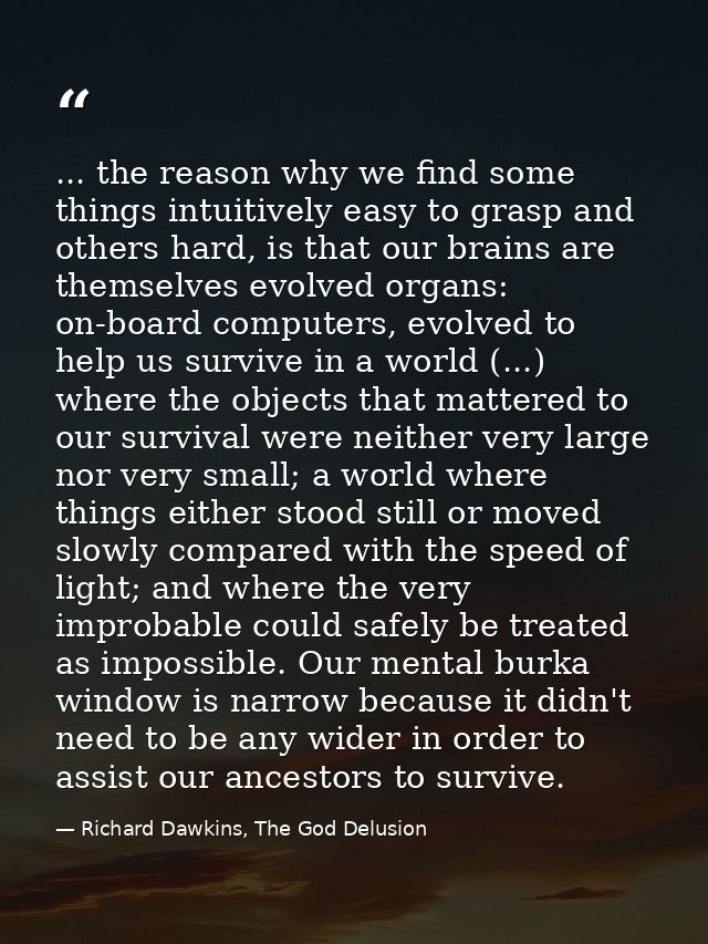 ... the reason why we find some things intuitively easy to grasp and others hard, is that our brains are themselves evol — Richard Dawkins, The God Delusion