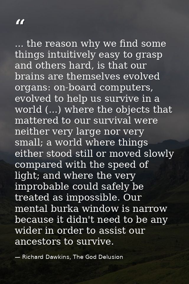 ... the reason why we find some things intuitively easy to grasp and others hard, is that our brains are themselves evol — Richard Dawkins, The God Delusion