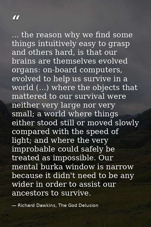 ... the reason why we find some things intuitively easy to grasp and others hard, is that our brains are themselves evol — Richard Dawkins, The God Delusion