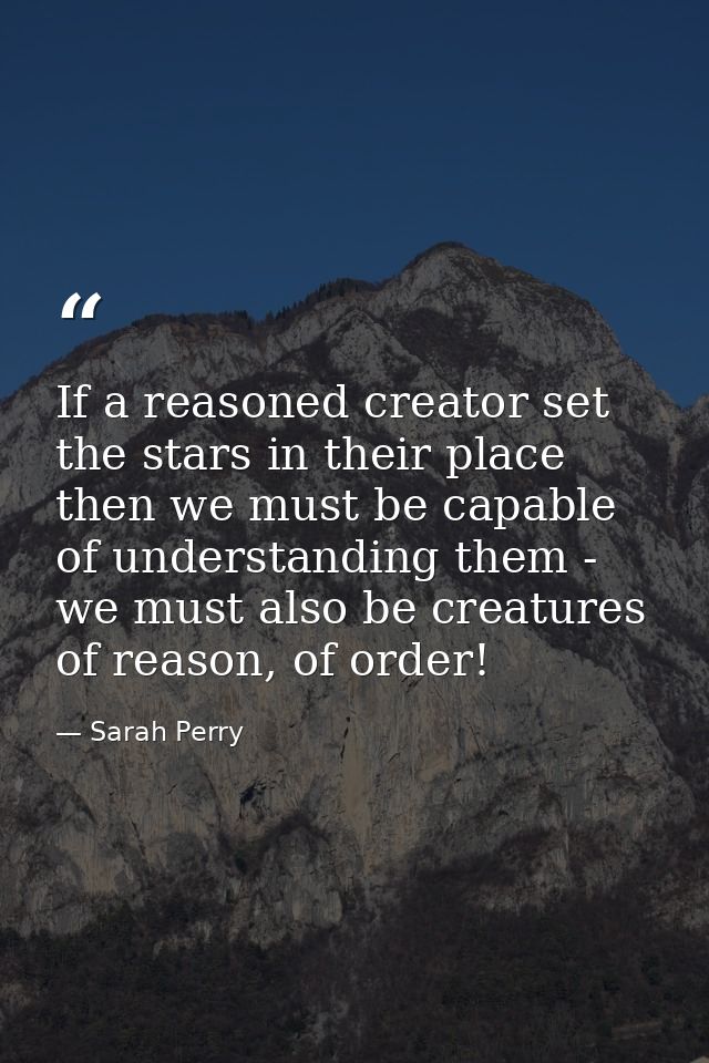 If a reasoned creator set the stars in their place then we must be capable of understanding them - we must also be creat — Sarah Perry