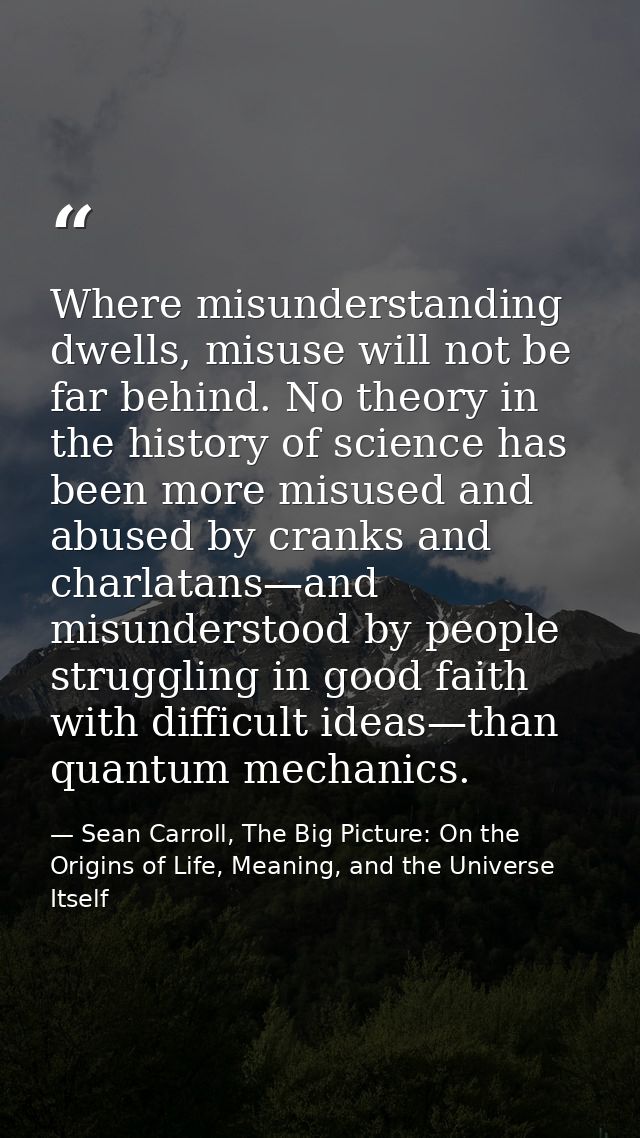 Where misunderstanding dwells, misuse will not be far behind. No theory in the history of science has been more misused  — Sean Carroll, The Big Picture: On the Origins of Life, Meaning, and the Universe Itself