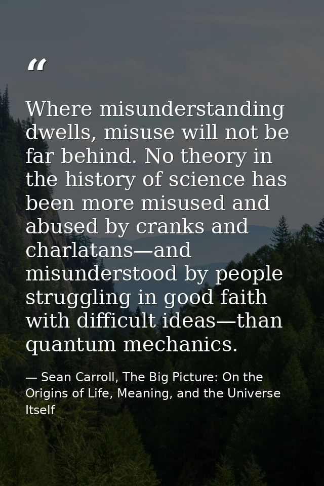 Where misunderstanding dwells, misuse will not be far behind. No theory in the history of science has been more misused  — Sean Carroll, The Big Picture: On the Origins of Life, Meaning, and the Universe Itself