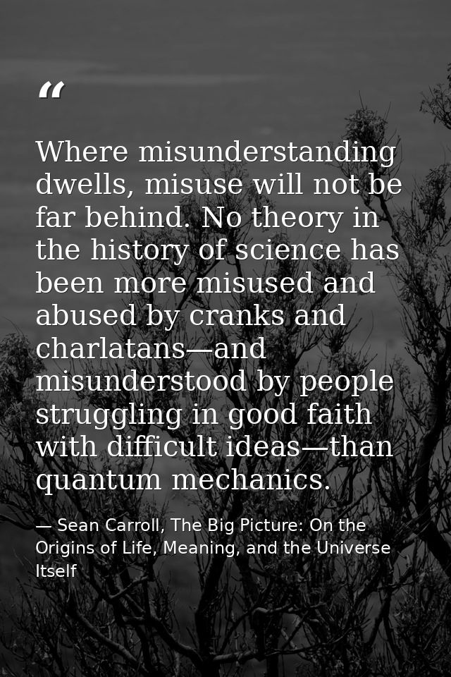 Where misunderstanding dwells, misuse will not be far behind. No theory in the history of science has been more misused  — Sean Carroll, The Big Picture: On the Origins of Life, Meaning, and the Universe Itself
