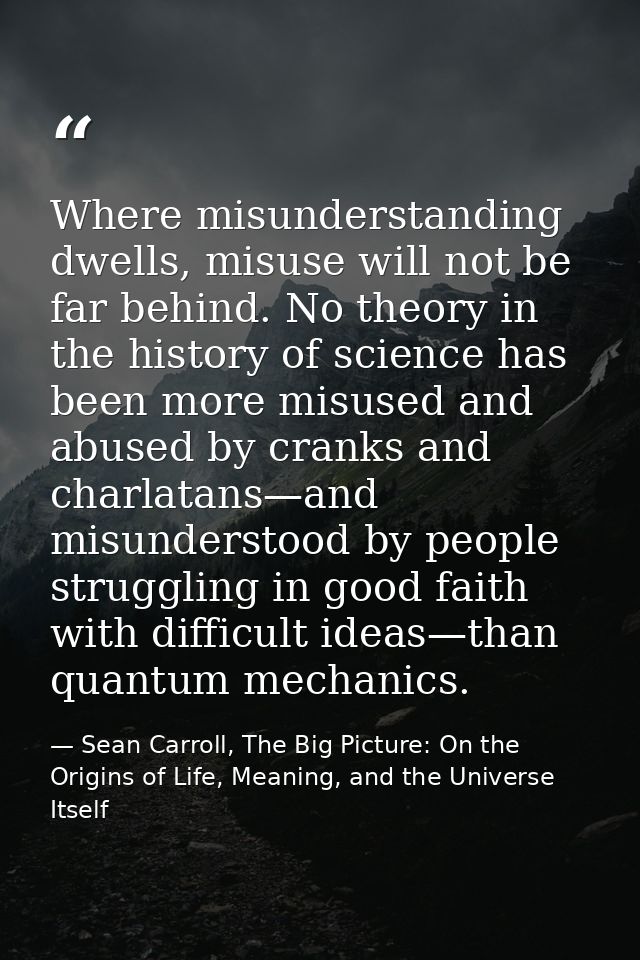 Where misunderstanding dwells, misuse will not be far behind. No theory in the history of science has been more misused  — Sean Carroll, The Big Picture: On the Origins of Life, Meaning, and the Universe Itself