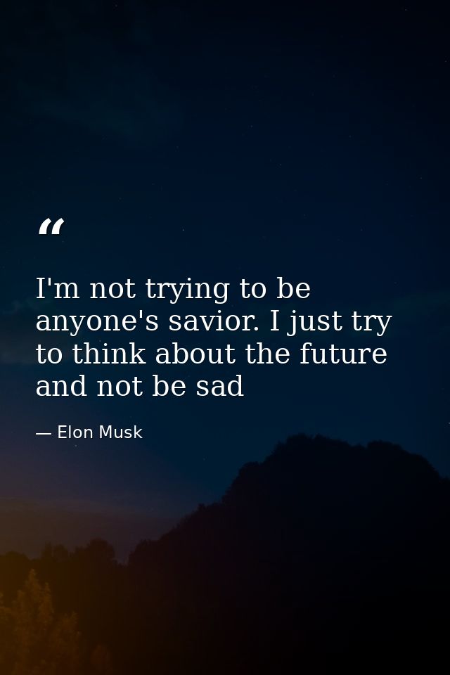 I'm not trying to be anyone's savior. I just try to think about the future and not be sad — Elon Musk