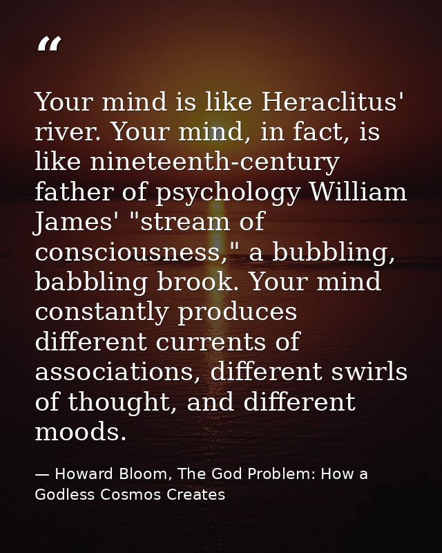 Your mind is like Heraclitus' river. Your mind, in fact, is like nineteenth-century father of psychology William James'  — Howard Bloom, The God Problem: How a Godless Cosmos Creates