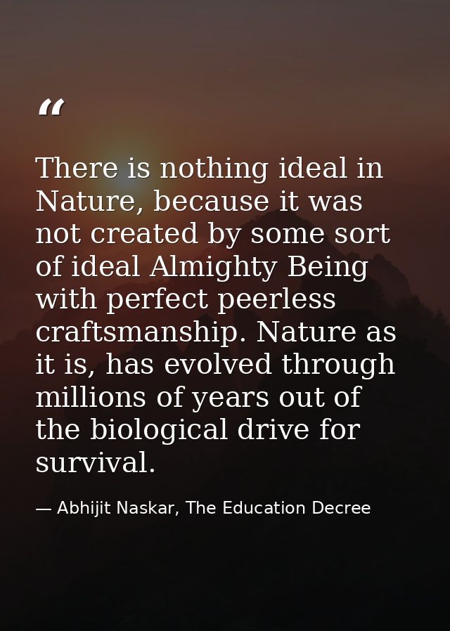 There is nothing ideal in Nature, because it was not created by some sort of ideal Almighty Being with perfect peerless  — Abhijit Naskar, The Education Decree