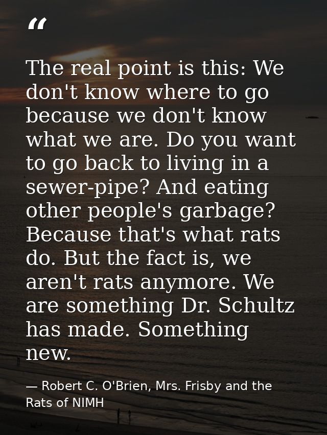 The real point is this: We don't know where to go because we don't know what we are. Do you want to go back to living in — Robert C. O'Brien, Mrs. Frisby and the Rats of NIMH