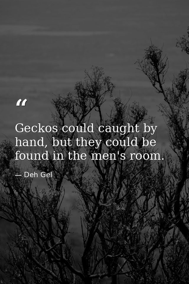 Geckos could caught by hand, but they could be found in the men's room. — Deh Gel