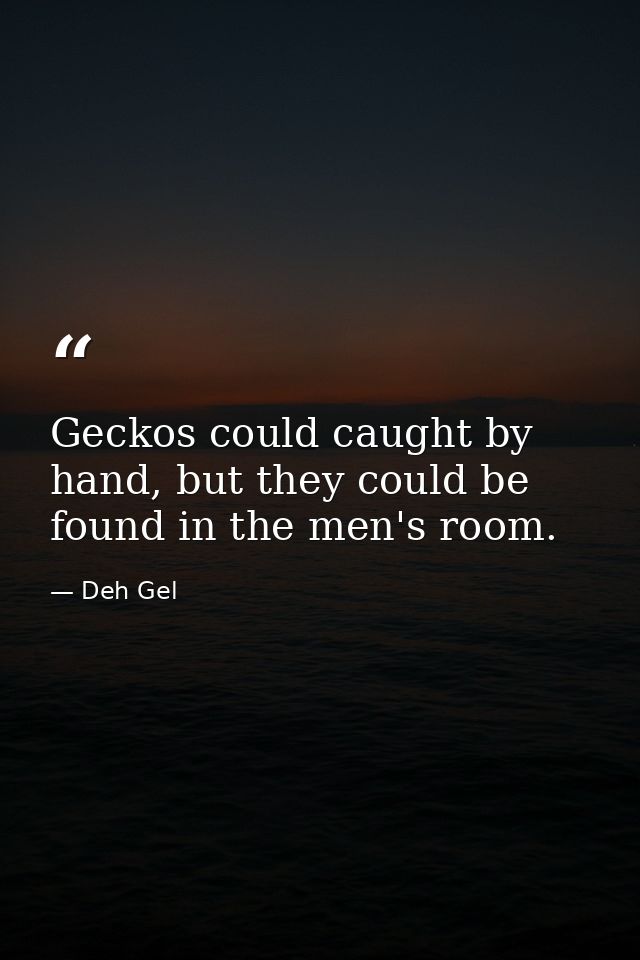 Geckos could caught by hand, but they could be found in the men's room. — Deh Gel