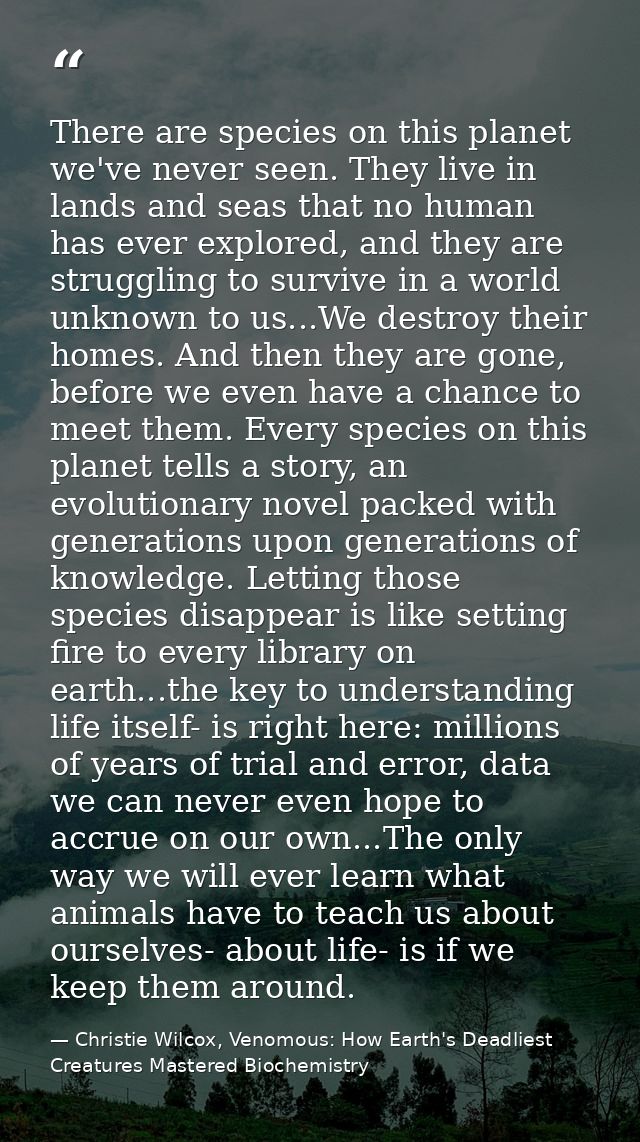 There are species on this planet we've never seen. They live in lands and seas that no human has ever explored, and they — Christie Wilcox, Venomous: How Earth's Deadliest Creatures Mastered Biochemistry
