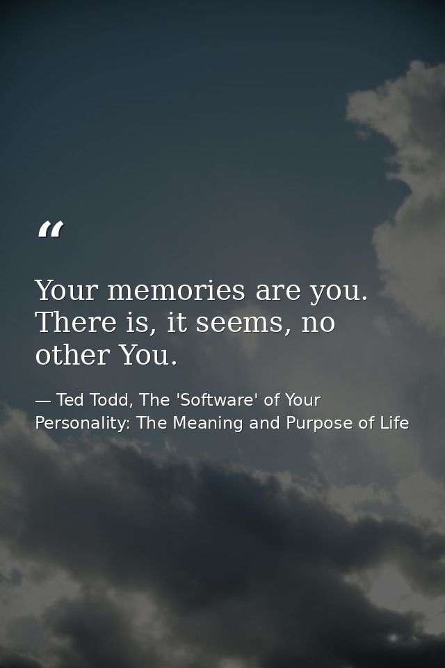 Your memories are you. There is, it seems, no other You. — Ted Todd, The 'Software' of Your Personality: The Meaning and Purpose of Life