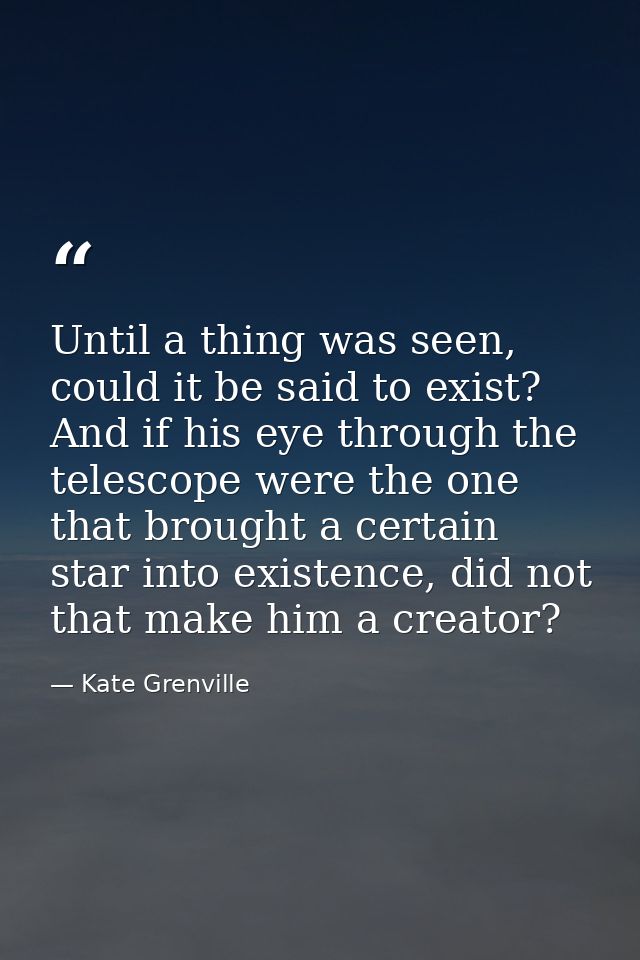 Until a thing was seen, could it be said to exist? And if his eye through the telescope were the one that brought a cert — Kate Grenville