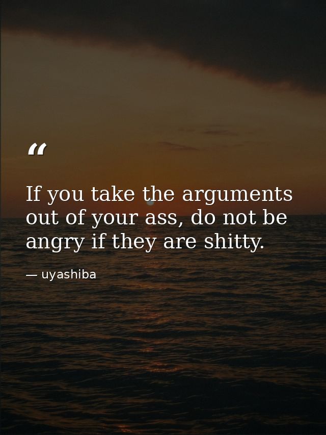 If you take the arguments out of your ass, do not be angry if they are shitty. — uyashiba