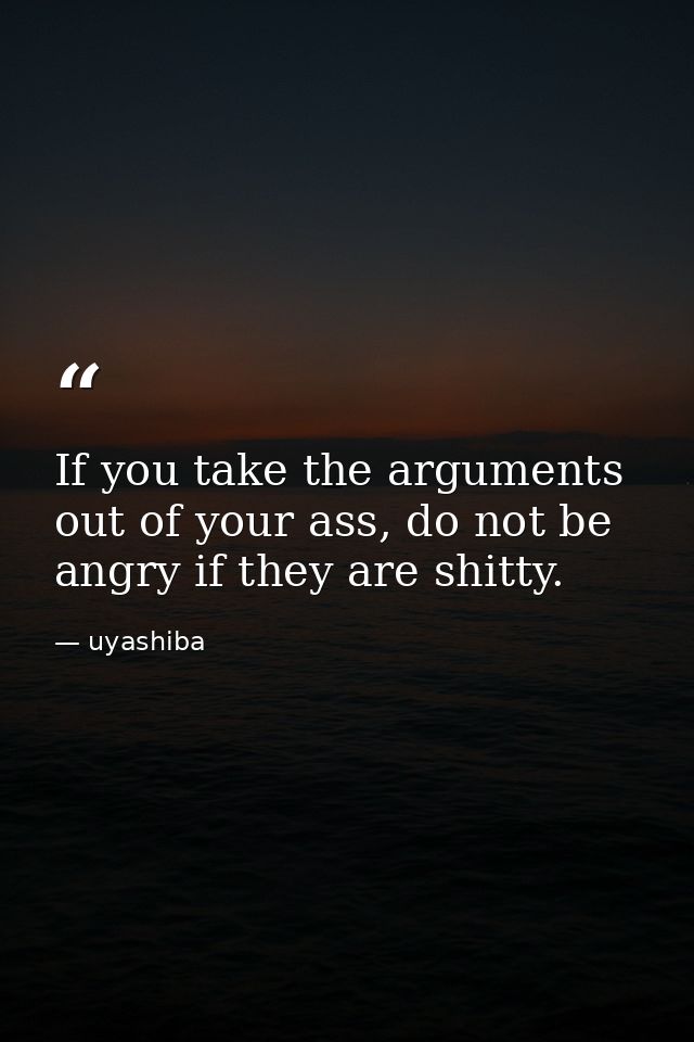 If you take the arguments out of your ass, do not be angry if they are shitty. — uyashiba