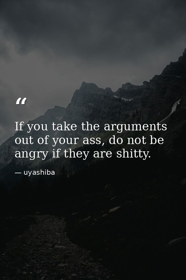 If you take the arguments out of your ass, do not be angry if they are shitty. — uyashiba