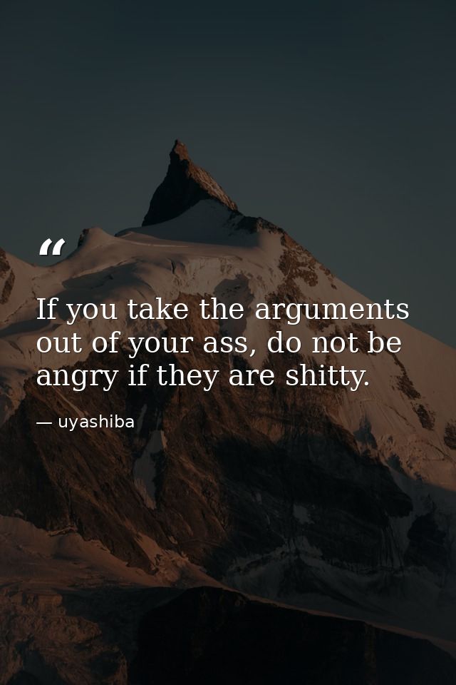 If you take the arguments out of your ass, do not be angry if they are shitty. — uyashiba