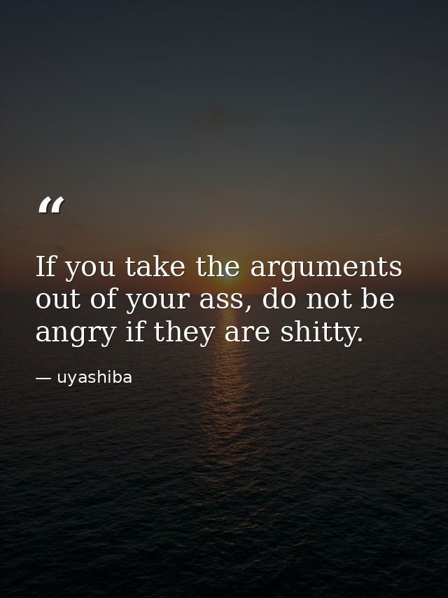 If you take the arguments out of your ass, do not be angry if they are shitty. — uyashiba