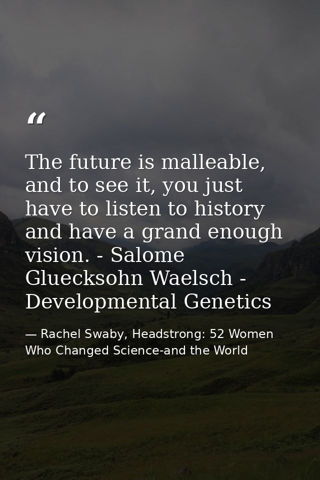 The future is malleable, and to see it, you just have to listen to history and have a grand enough vision. - Salome Glue — Rachel Swaby, Headstrong: 52 Women Who Changed Science-and the World