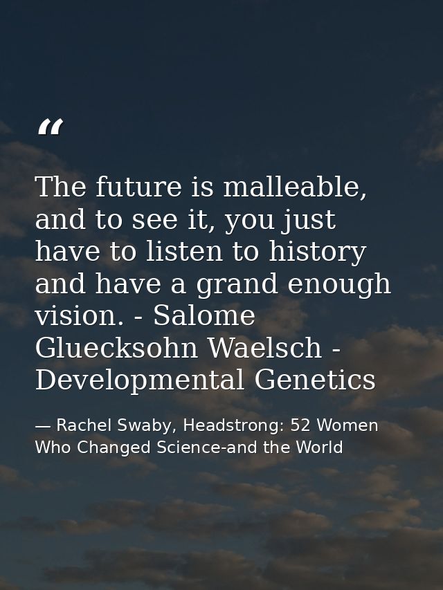 The future is malleable, and to see it, you just have to listen to history and have a grand enough vision. - Salome Glue — Rachel Swaby, Headstrong: 52 Women Who Changed Science-and the World