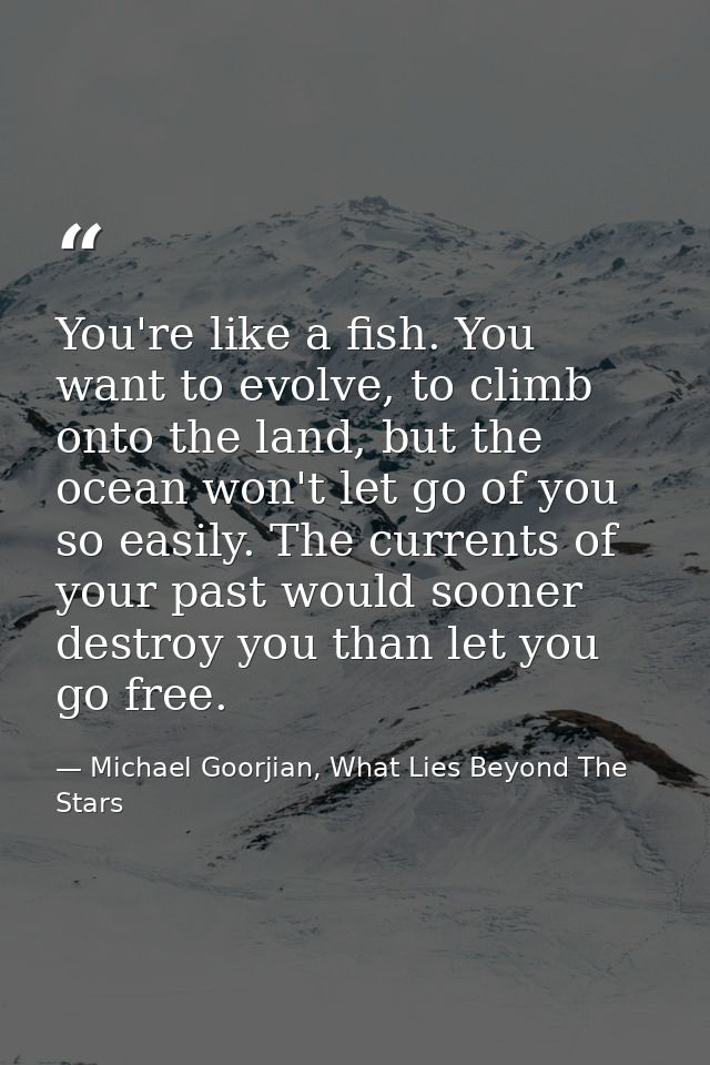 You're like a fish. You want to evolve, to climb onto the land, but the ocean won't let go of you so easily. The current — Michael Goorjian, What Lies Beyond The Stars