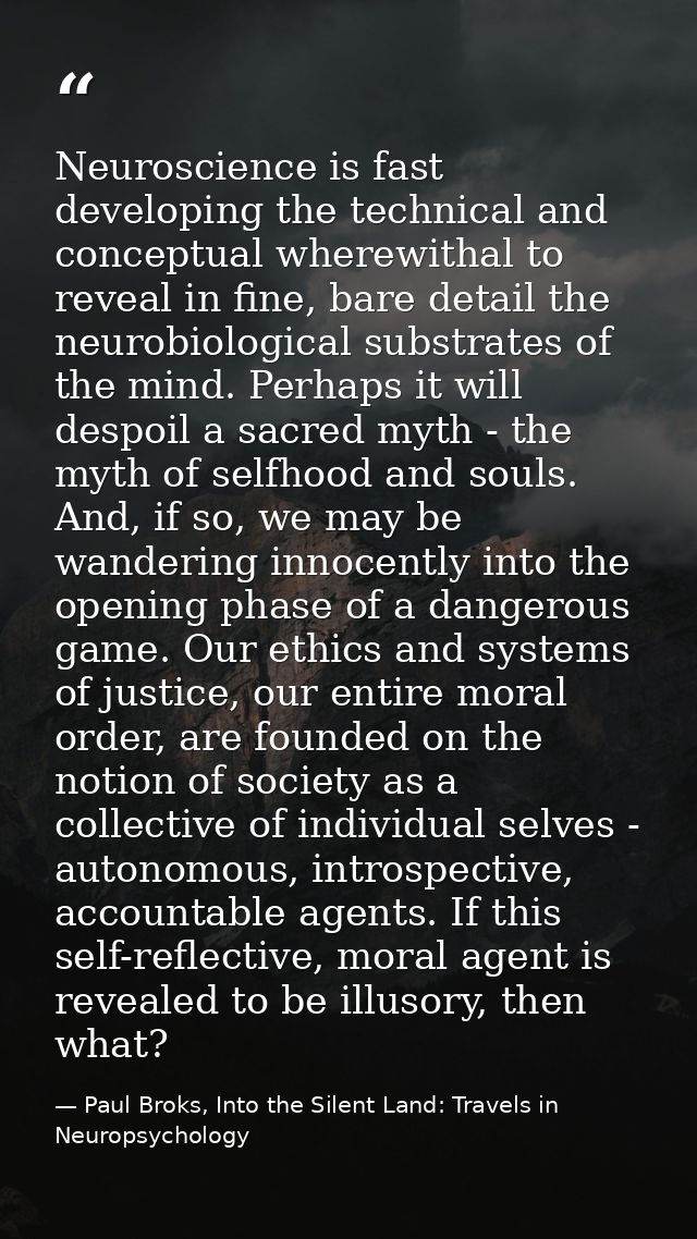 Neuroscience is fast developing the technical and conceptual wherewithal to reveal in fine, bare detail the neurobiologi — Paul Broks, Into the Silent Land: Travels in Neuropsychology