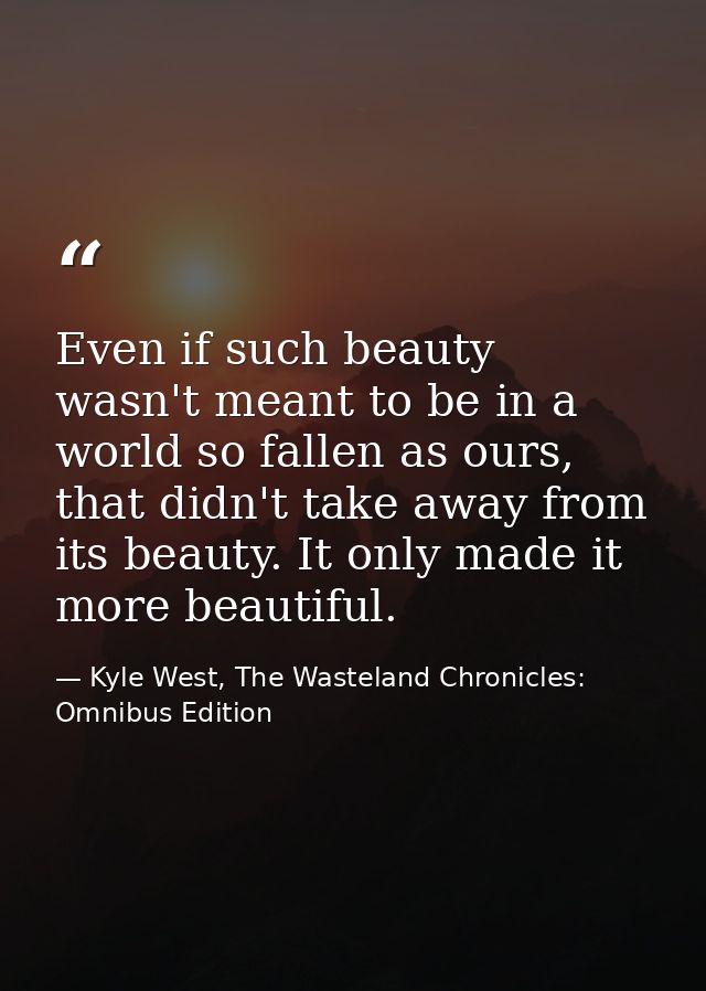 Even if such beauty wasn't meant to be in a world so fallen as ours, that didn't take away from its beauty. It only made — Kyle West, The Wasteland Chronicles: Omnibus Edition