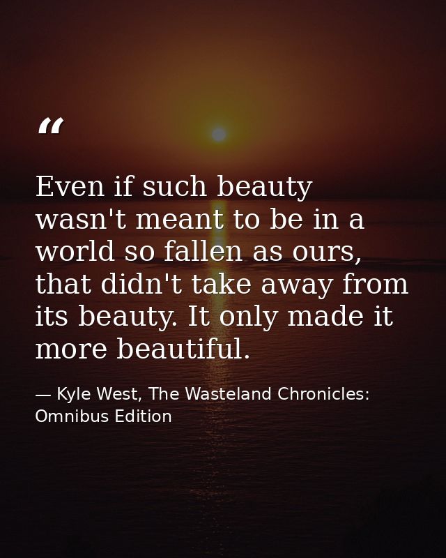 Even if such beauty wasn't meant to be in a world so fallen as ours, that didn't take away from its beauty. It only made — Kyle West, The Wasteland Chronicles: Omnibus Edition