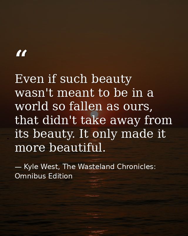 Even if such beauty wasn't meant to be in a world so fallen as ours, that didn't take away from its beauty. It only made — Kyle West, The Wasteland Chronicles: Omnibus Edition