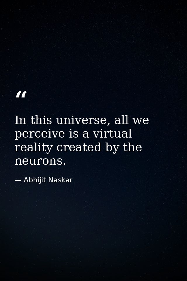 In this universe, all we perceive is a virtual reality created by the neurons. — Abhijit Naskar