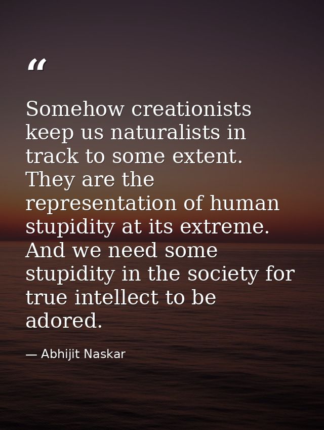 Somehow creationists keep us naturalists in track to some extent. They are the representation of human stupidity at its  — Abhijit Naskar