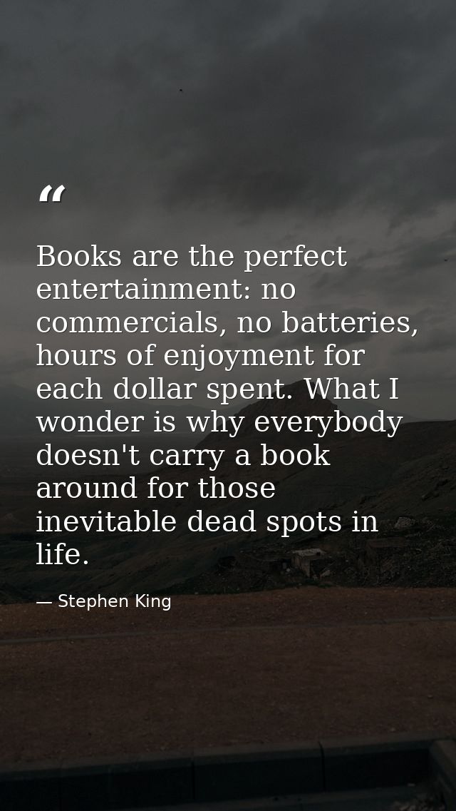 Books are the perfect entertainment: no commercials, no batteries, hours of enjoyment for each dollar spent. What I wond — Stephen King