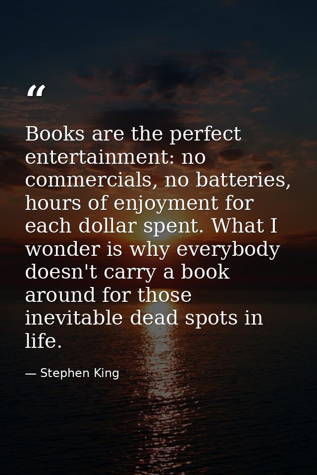Books are the perfect entertainment: no commercials, no batteries, hours of enjoyment for each dollar spent. What I wond — Stephen King