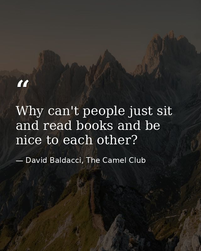Why can't people just sit and read books and be nice to each other? — David Baldacci, The Camel Club